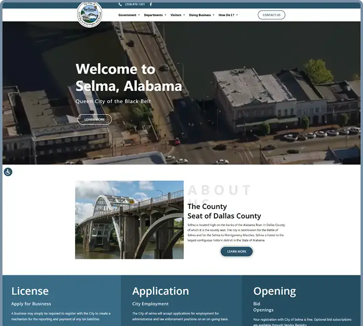 Homepage view of the City of Selma website designed by Kmarks.