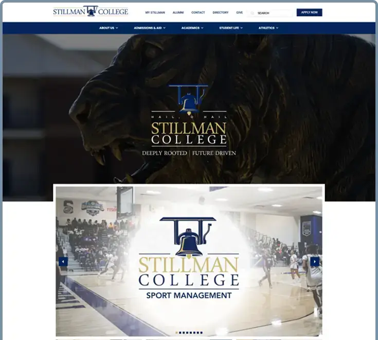 Homepage view of the Stillman College website designed by Kmarks.