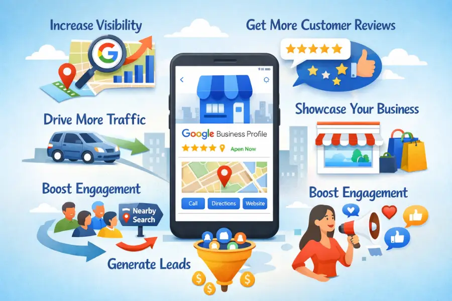 Kmarks article artwork about Google Business Profile lead generation