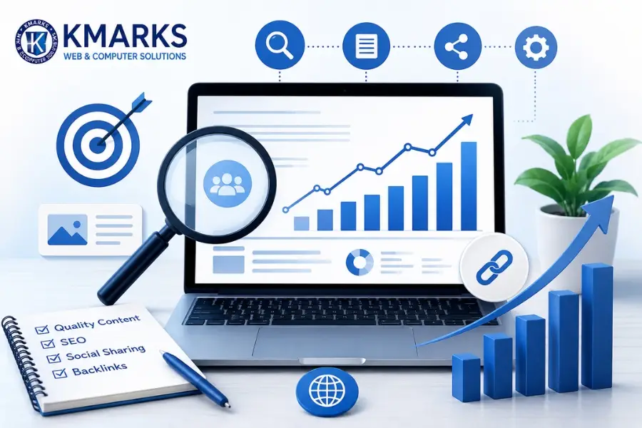 Kmarks article artwork about growing website traffic without paid ads