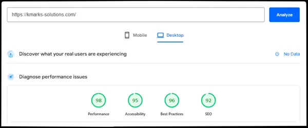 Kmarks Website page speed